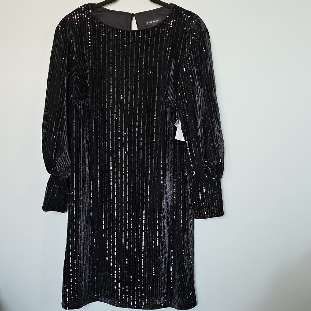Lane Bryant NWT Size 14 Black Sequin Embellished Velvet Shift Dress